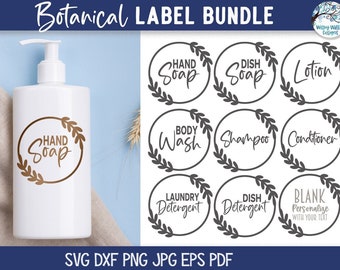 Pacchetto etichette SVG per sapone con foglie botaniche per Cricut, etichette per cucina, bagno e lavanderia, detersivo per piatti, lozione, shampoo, balsamo, file di decalcomanie in vinile