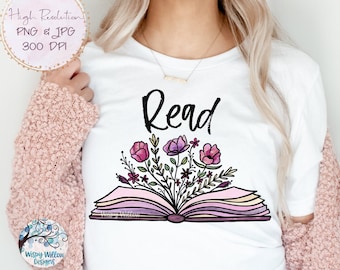 Read Book with Flowers Sublimation PNG, Floral Book PNG, Book with Flowers Growing, Pretty Book Png, Printable Book, Reading, Read, Jpg Png