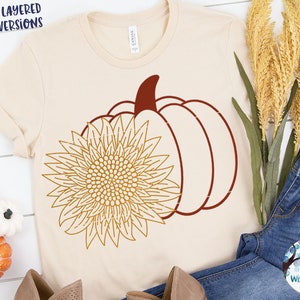Pumpkin with Sunflower SVG, Pretty Floral Fall Pumpkin for Cricut, Pumpkin With Flower Thanksgiving Shirt Design Png, Vinyl Decal Cut File