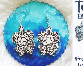 Floral Turtle Earrings SVG AI Laser Cut File, Nautical Summer Beach Jewelry (Digital Download)