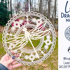 Lace Dragonfly Mandala for Glowforge or Laser Cutter SVG, Dragonfly Suncatcher Svg, Summer Wall Hanging, Wood Mandala Laser File, AI, Dxf