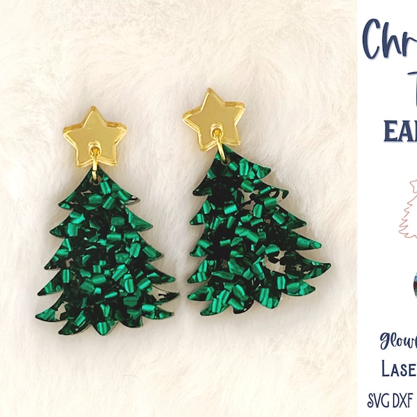 Christmas Tree Earring File SVG for Glowforge or Laser Cutter, Tree with Star Dangle Earring Design, Laser Cut Acrylic Jewelry File