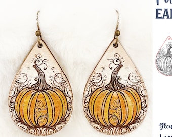 Pumpkin Earring SVG File for Glowforge or Laser Cutter, Halloween Earring, Fall Earrings, Autumn Jewelry, Laser Engraved Digital Download