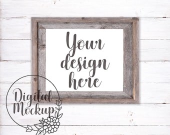 8x10 Horizontal Wood Frame Mock Up, Farmhouse Picture Frame, White Washed Wood Frame Mockup, Rustic Digital Picture Frame Mockup Photo