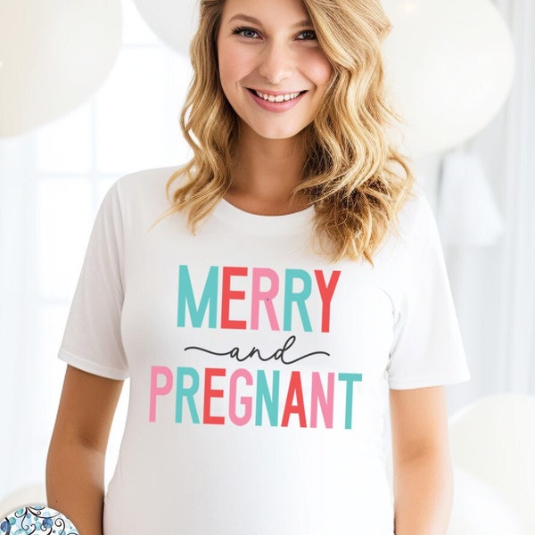 Merry and Pregnant SVG for Cricut, Christmas Pregnancy Announcement, Holiday Maternity Shirt Design PNG, Vinyl Decal Cut File Download