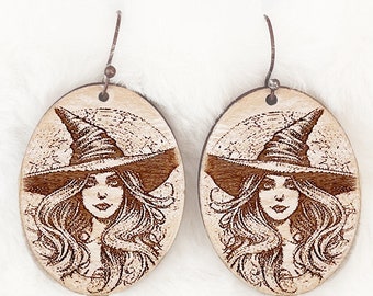 Halloween Witch Earring SVG File for Glowforge or Laser Cutter, Fall Earring File, Spooky Halloween Earrings, Engraved Witches Jewelry File