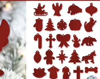 Christmas Ornament Shapes SVG for Cricut, Holiday Gift Tags, Winter Ornament Silhouette, Christmas SVG file for Glowforge Laser or Vinyl Cut