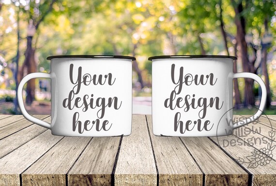 Two Enamel Coffee Mugs Mock Up Double Enamel Mug Two Enamel Coffee Mugs Mock Up Double Enamel Mug