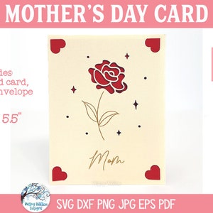 Tarjeta del Día de la Madre SVG para Cricut, Tarjeta de mamá de flor de rosa, Tarjeta y sobre Papercut R20, Tarjeta de felicitación con inserción de cartulina, Flores para regalo de mamá