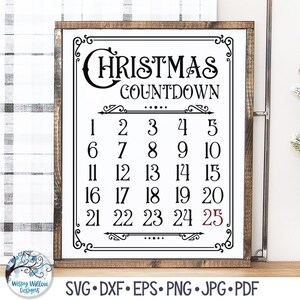 Kerst Countdown Kalender SVG voor Cricut - Retro Art Deco Kerstteken, Vintage Vakantie Decor, Vinyl Decal Bestand voor Silhouette