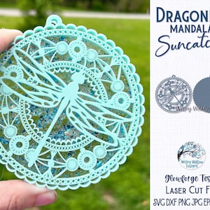Dragonfly Mandala Suncatcher Ornament for Glowforge or Laser Cutter SVG, Dragonflies Hanging Decor Gift, Animal Mandala Laser File, AI, DXF
