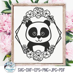 Panda com flores SVG, Panda floral Svg, Urso Panda Svg, Animal floral Svg, Berçário para impressão Png, Animais bebês, Colorir, Cricut Svg Png