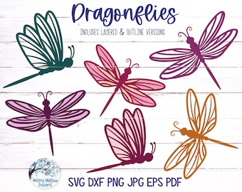 Ensemble de fichiers SVG de libellules pour Cricut, gribouillis de libellules, PNG d'animaux d'été, contours de libellules imprimables JPG, motif pour autocollant en vinyle, clipart