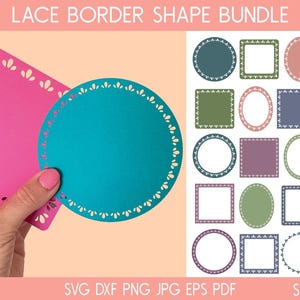 Paquete SVG de formas recortadas de papel con borde de encaje para Cricut, fondos para hacer tarjetas, cuadrados florales, marcos circulares, bordes ovalados y etiquetas de papel para tapetes
