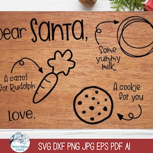 Dear Santa Placemat Tray SVG-bestand voor Cricut of Laser Cutter – Cookies and Milk For Santa, Carrot for Rudolph – Kerstavondtraditie