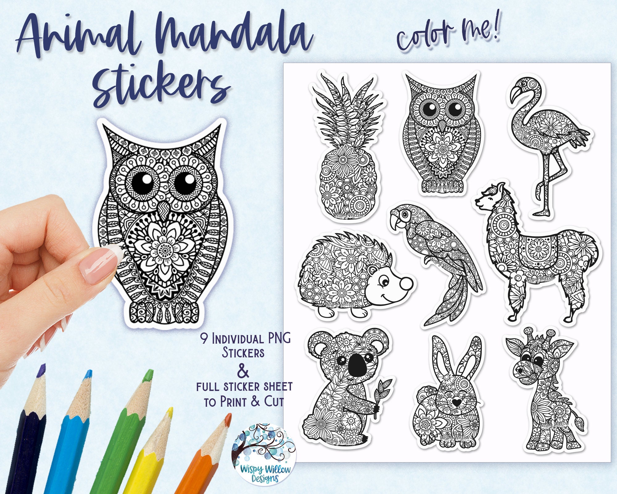 animal mandala stickers png printable animal stickers etsy