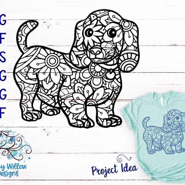 Teckel hond Zentangle SVG, DXF, pdf, png, hond zentangle, mandala, bloemen, Weiner-hond, Cricut, gesneden bestand, dier, vinyl decal, Mandala SVG