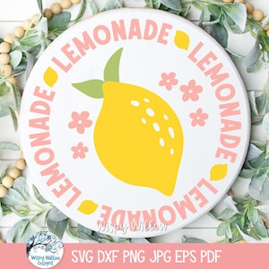 Lemonade SVG for Cricut, Cute Floral Lemon, Summer Fruit Round Door Hanger, Farmer&#39;s Market Drink Design PNG, Vinyl Decal Cut File, JPG