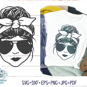 Messy Bun SVG, Mom Bun Svg, Messy Bun Bandana Svg, Sassy Lady SVG, Mom Bun Life, Messy Bun Mom Svg, DXF, Png, Cricut Decal File, Mom Svg
