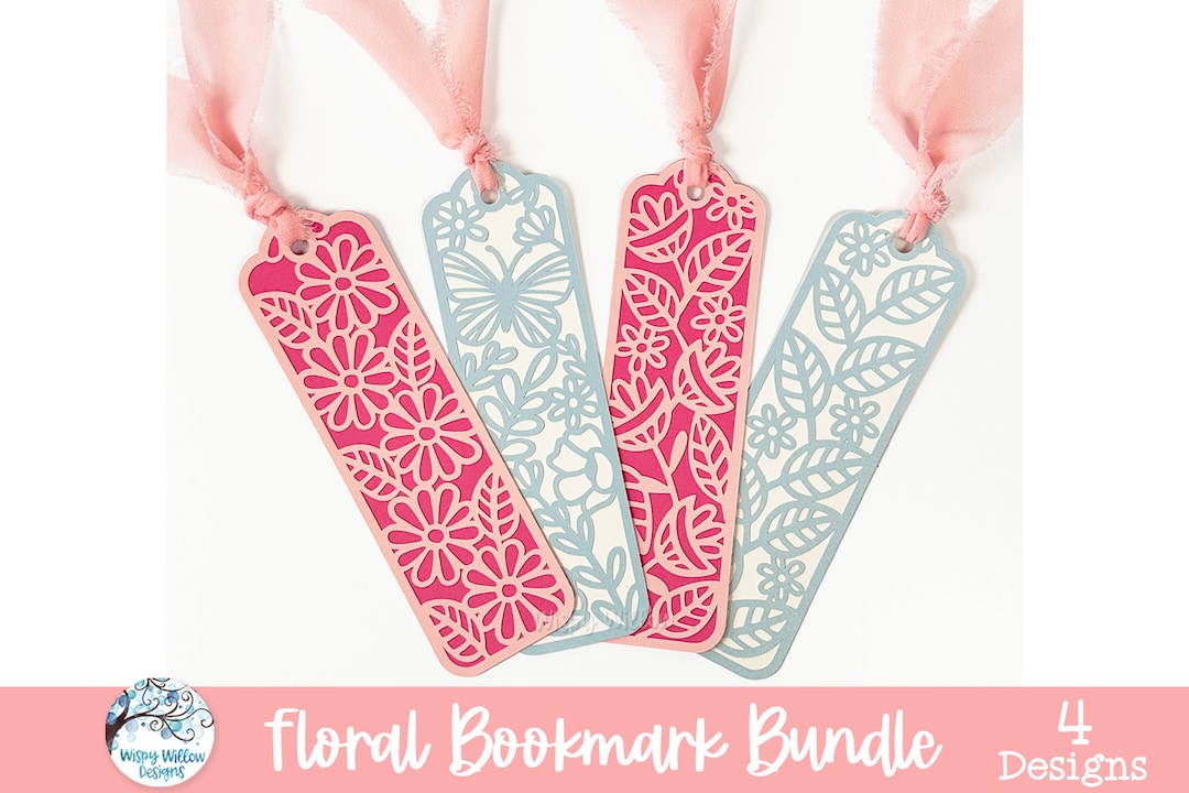 Floral Bookmark SVG Bundle for Cricut, Floral Butterfly Bookmark ...