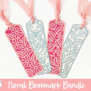 Floral Bookmark SVG Bundel voor Cricut, Floral Butterfly Bookmark, Spring Plant Paper Cut Cardstock Bookmark voor lezen, Bibliotheek Reader Gift