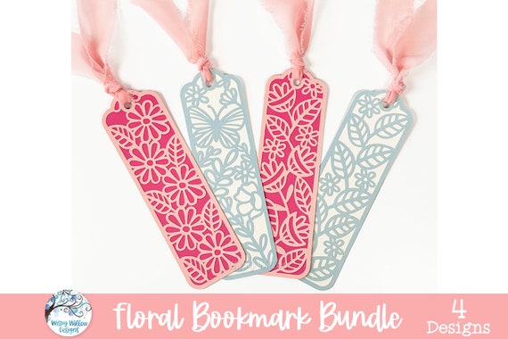 Floral Bookmark SVG Bundle for Cricut, Floral Butterfly Bookmark, Spring Plant Paper Cut Cardstock Bookmark for Reading, Library Reader Gift
