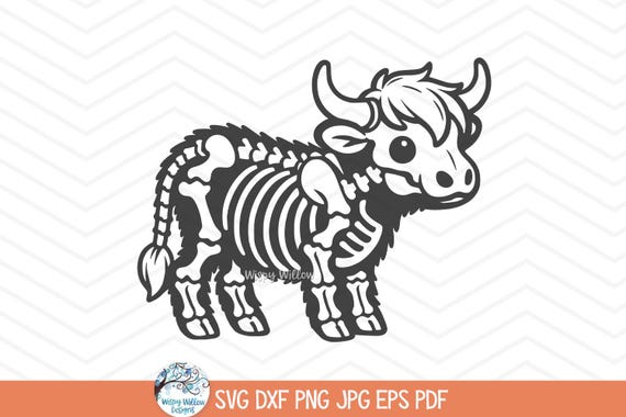 Highland Cow Skeleton SVG for Cricut, Farm Animal Skeleton Bones Clipart JPG, Fall Halloween PNG, Cute Funny Halloween Cow Drawing, Cut File