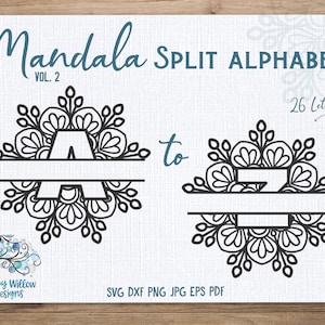 Mandala gespleten alfabet SVG-bundel, A tot Z SVG-letters, mandalaletters SVG, gesplitste alfabetbundel, monogram, monogram Svg, gesplitste letters Svg