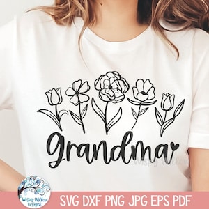 Oma mit Blumen SVG für Cricut, Blumen Großmutter, Wildblumen, Muttertagsgeschenk, Großeltern Shirt Design PNG, Vinyl Aufkleber Schnittdatei
