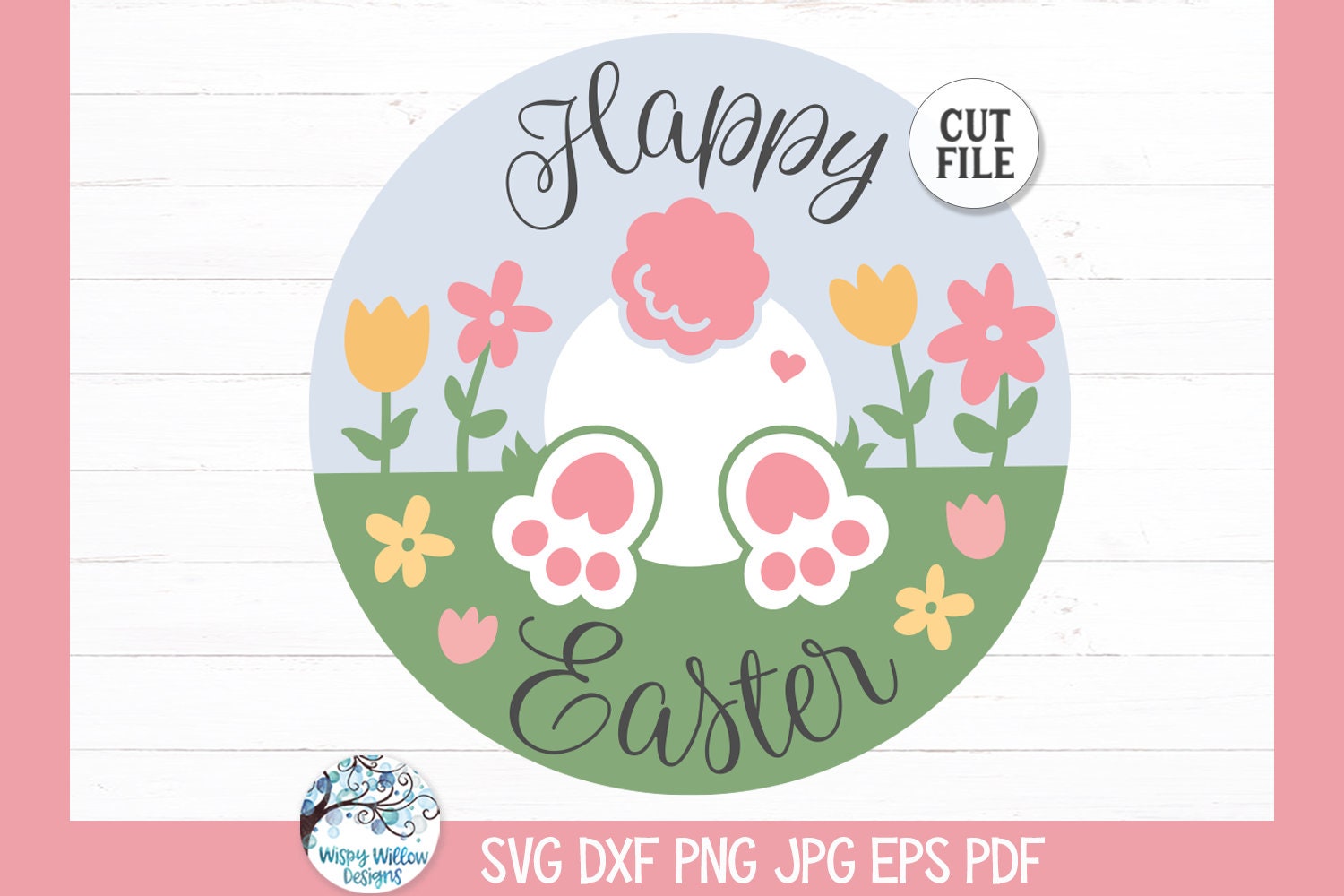Happy Easter Round Sign SVG for Cricut, Easter Bunny Front Door Hanger ...