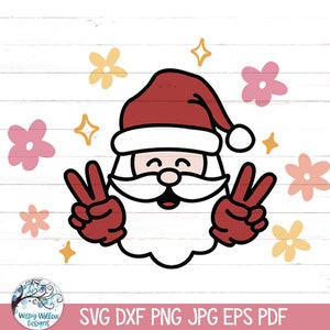 Hippie Santa Claus SVG para Cricut, Groovy Retro Santa con signo de la paz, diseño de camisa de Navidad PNG para sublimación, divertido archivo de corte de Navidad