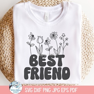Beste vriend SVG voor Cricut, Floral Friendship Shirt Design PNG, Wildflower Bff, Flower Bestie, gesneden bestand vinyl decal, afdrukbaar JPG