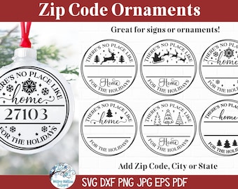Não há lugar como o lar para as férias Pacote SVG para Cricut, enfeite de Natal, nova casa, código postal, cidade, vinil e arquivo cortado a laser