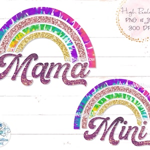 Regenbogen Mama und Mini PNG Sublimation, Tie Dye Glitter Mama Png, Mama und Ich Png, Mama und Mini Glitter Regenbogen Sublimation Jpg, Mama Png