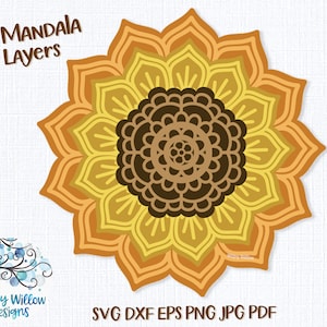 3D Sunflower Mandala SVG, Flower Mandala Svg, 3D Cardstock Mandala for Cricut, Layered Mandala Svg, 3D Layered Sunflower, Papercut Mandala
