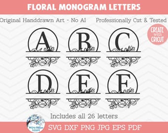 Blommigt delat monogram SVG-paket A-Ö SVG för Cricut, blommigt alfabet Svg, blommabokstav SVG, delat alfabet-paket, monogram med blomma Svg