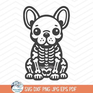 Französische Bulldogge Skelett SVG für Cricut, Haustier Hund, Tier Skelett Knochen Clipart JPG, Herbst Halloween Hündchen, niedliches lustiges Haustier Design PNG