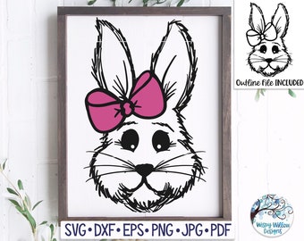 Easter Bunny SVG for Cricut, Girl Rabbit with Bow SVG, Easter Bunny Sign with Hairbow Svg, Cute Easter Bunny Shirt PNG, Vinyl Decal Cut File
