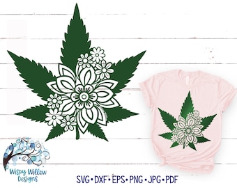 Floral Marijuana Leaf SVG for Cricut, Weed Mandala Digital Download, Marijuana Flower Mandala Svg, Vinyl Decal Cut File for Silhouette