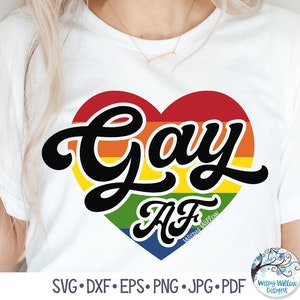 Gay AF hart SVG, Gay Pride Svg, retro Gay Pride shirt Svg, LGBTQ Pride Svg, LGBTq bewustzijn, sublimatie png, vinyl stickerbestand voor Cricut