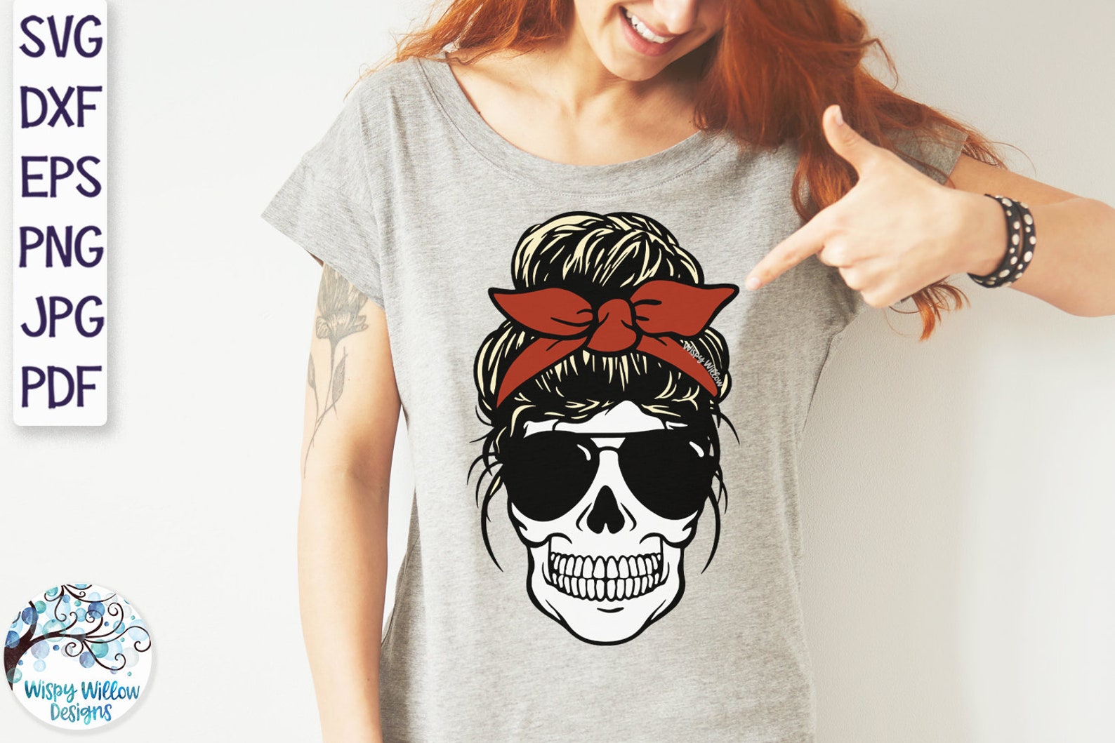 Skull Mom with Messy Bun SVG Messy Bun SVG Sublimation ...