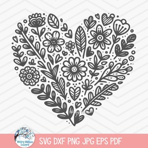 Flower Heart SVG voor Cricut, Valentijnsdag Wildflower Doodles, Floral Heart, Plant Love Shirt Design PNG, Botanisch, Cut File, Sublimatie