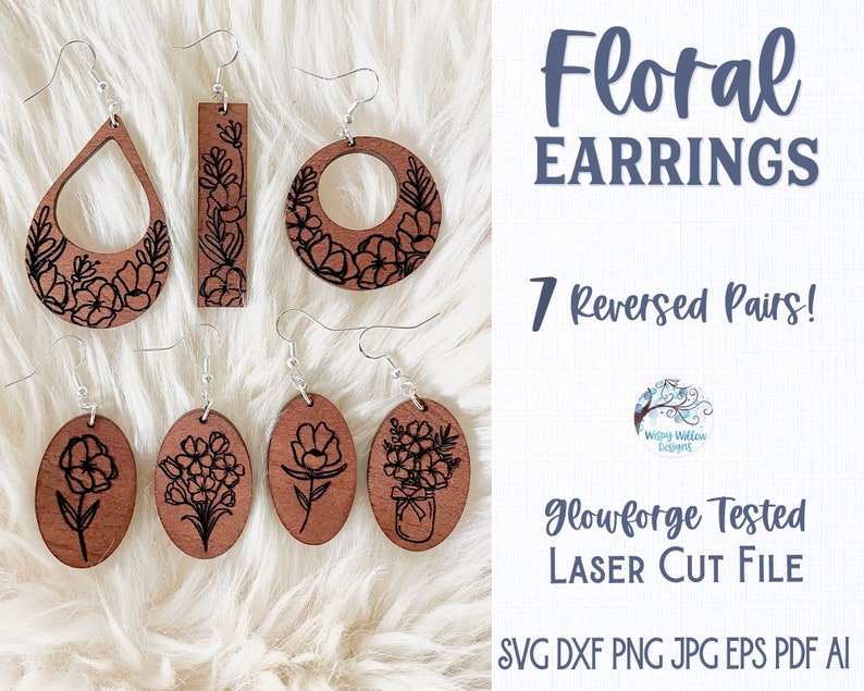 Floral Earrings Bundle, File for Glowforge or Laser Cutter, Spring Flower Earrings, Wood Earring SVG File, Flower Bouquet Dangle Earrings image 2