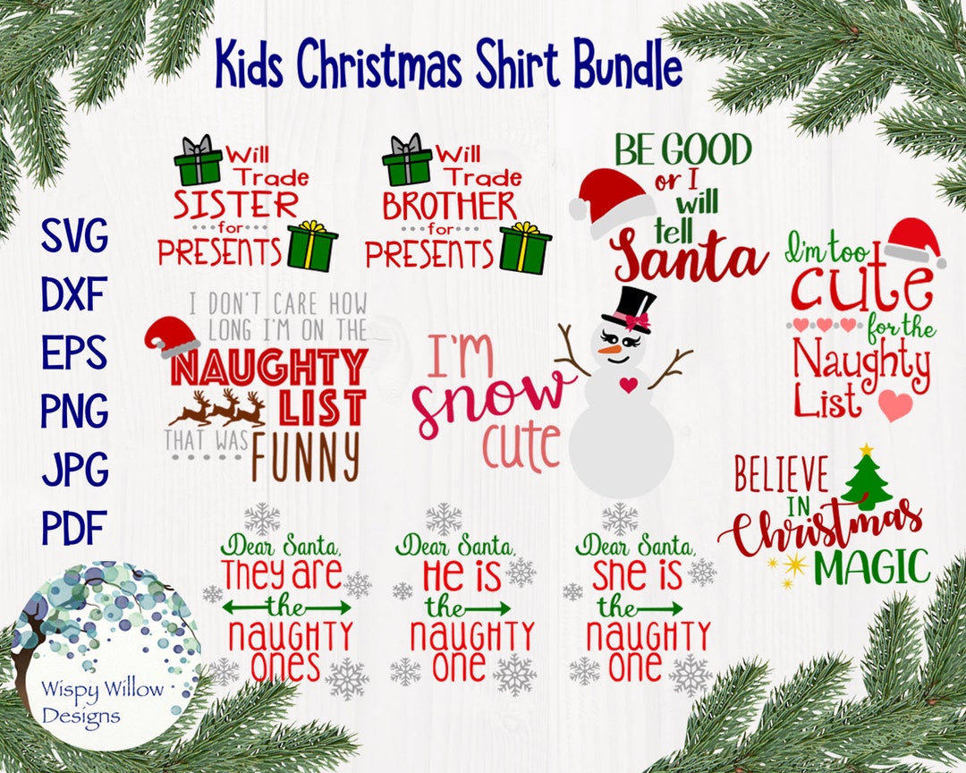 Kids Christmas Shirt Bundle, SVG, DXF, PNG, Jpg, Eps, Pdf, Christmas
