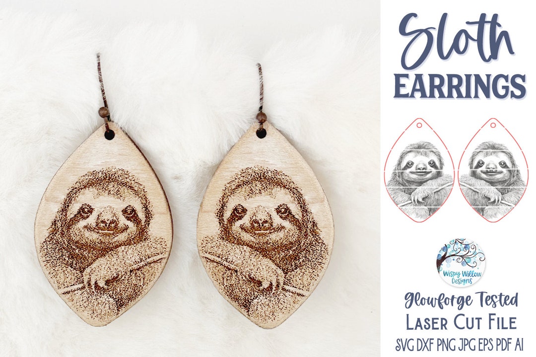 Sloth Earring SVG File for Glowforge or Laser Cutter, Cute Animal ...
