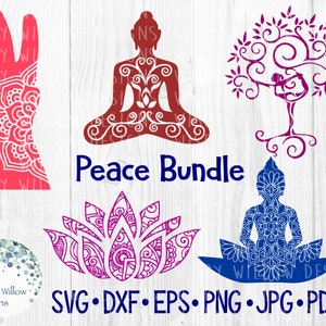 Vredesbundel, SVG, DXF, EPS, jpg, png, pdf, digitaal bestand, yoga, vrede, vredesteken, vingers, Boeddha, bloem, mandala, lotus, yoga, mediteren