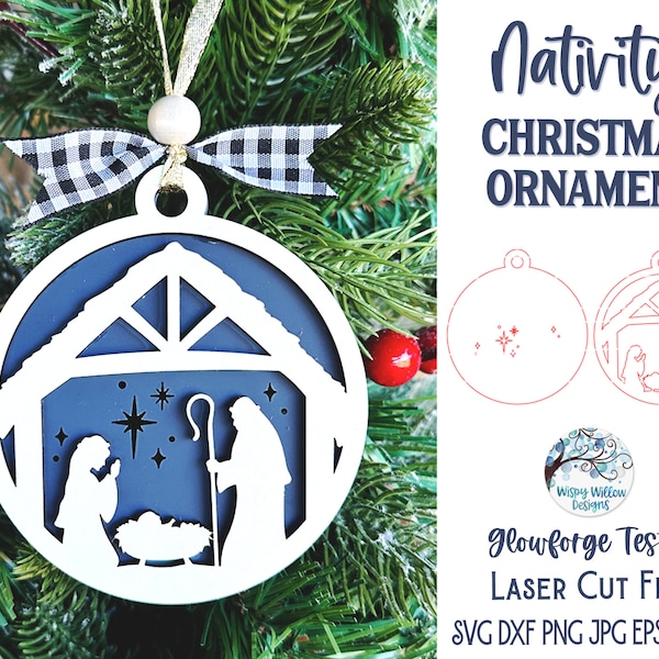 Nativity Christmas Ornament SVG File for Glowforge or Laser Cutter, Baby Jesus, Mary and Joseph, Religious Laser Cut File, AI, DXF