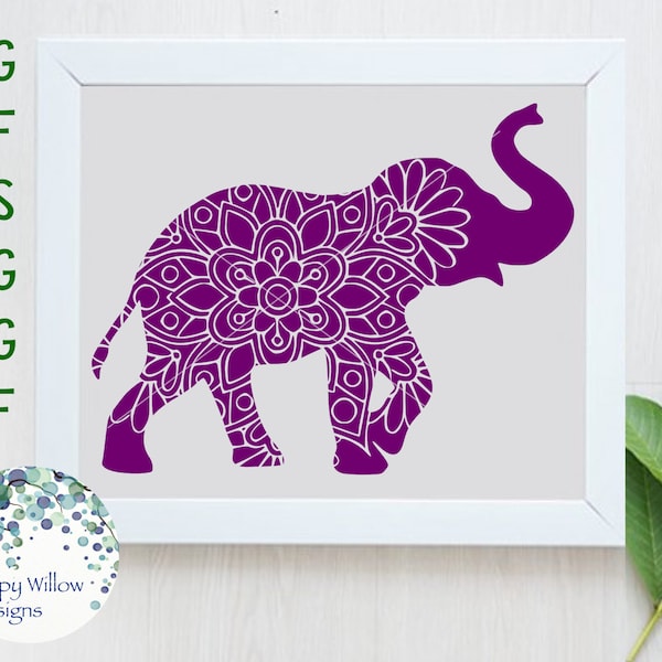 Elephant Mandala SVG, Elephant DXF, png, eps, Digital Download File, Elephant SVG,  Boho, Hippie, Cricut, Silhouette, Cut File, Vinyl Decal