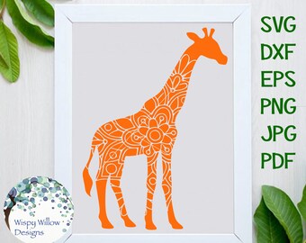 Mandala de jirafa SVG para Cricut y Silhouette, archivo de calcomanía de vinilo de mandala de animales para descargar, PNG, JPG, DXF, Zentangle de animales del zoológico africano
