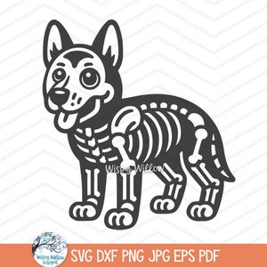 German Shepherd Dog Skeleton SVG for Cricut, Pet Animal Skeleton Bones Clipart JPG, Fall Halloween Puppy Dog, Cute Funny Pet Design PNG